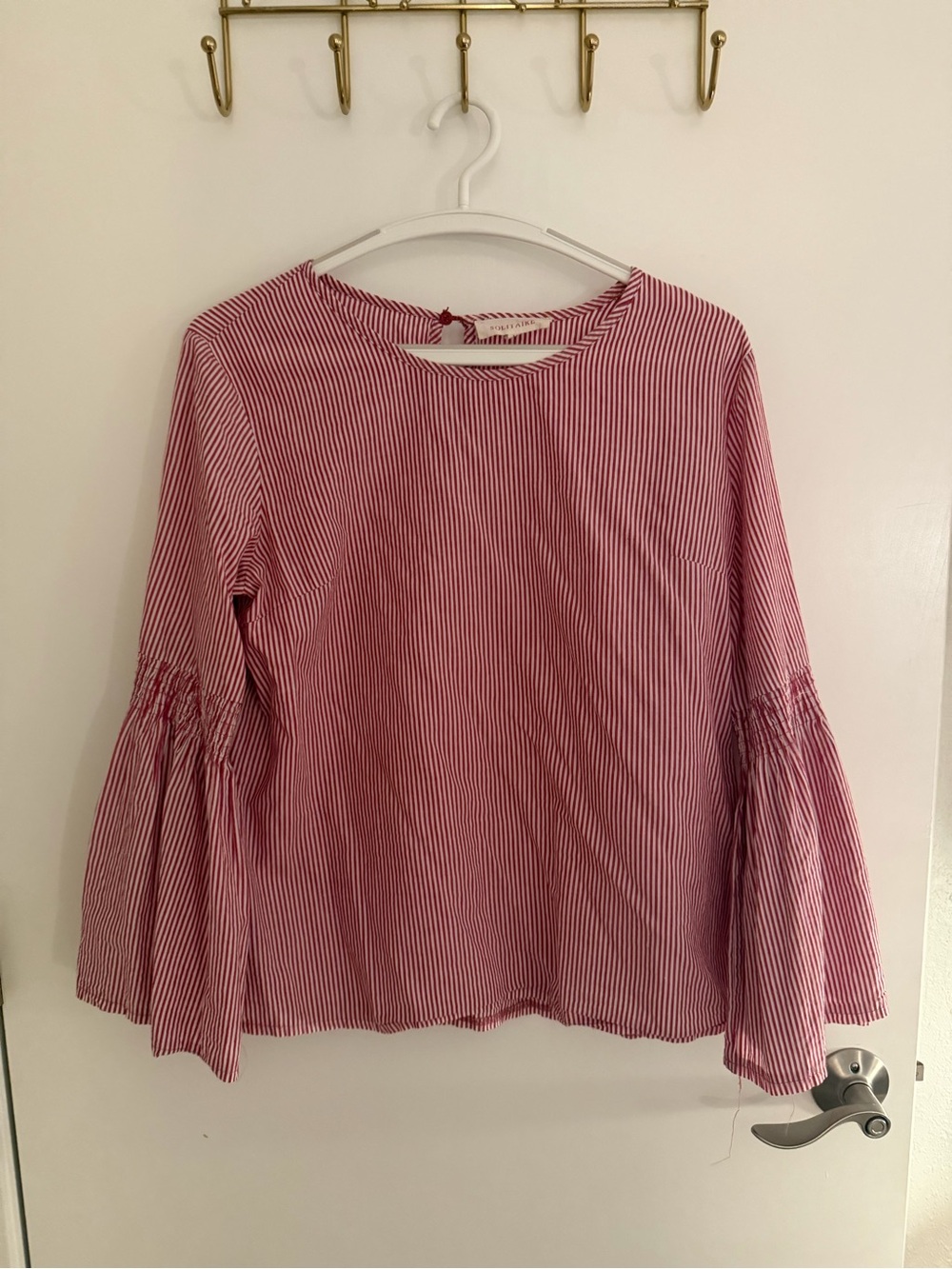 Solitaire Red & White Striped Bell-Sleeve Blouse